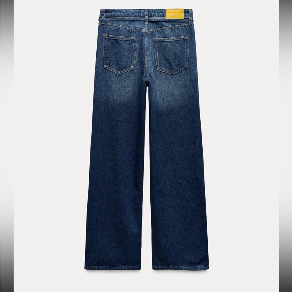 ZARA HIGH WAISTED WIDE LEG BELTED JEANS - Picture 2 of 3